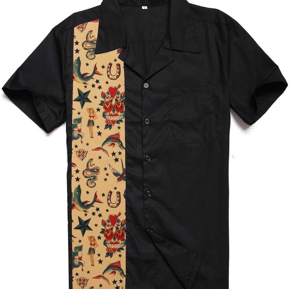 Men's Black and Tan Rockabilly Shirt